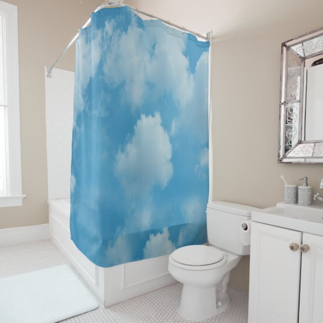 Blue Sky with Clouds Shower Curtain (In Situ)