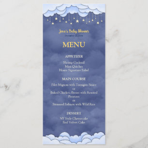 Blue Sky with Hanging Stars Baby Shower Flat Menu