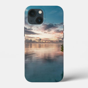 blue sky with red and dark clouds reflected on sea iPhone 13 mini case