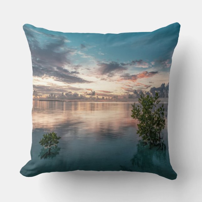 blue sky with red and dark clouds reflected on sea cushion (Front)