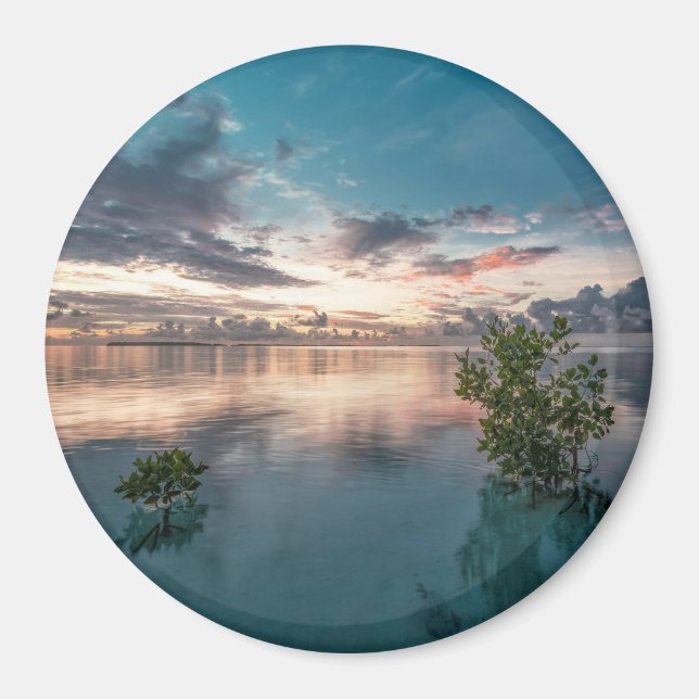 blue sky with red and dark clouds reflected on sea magnet (Front)