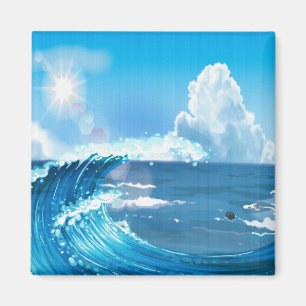 Blue Sky with Sun Rays Wave Art Drawing Magnet
