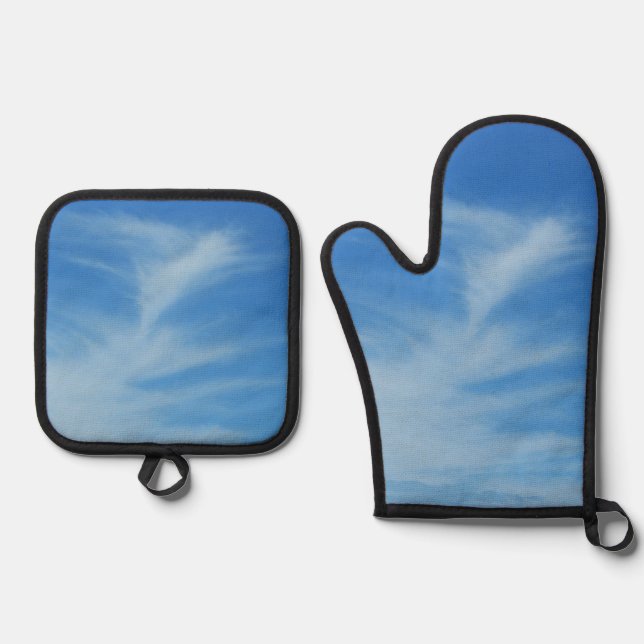 Blue Sky with White Clouds Abstract Nature Photo Oven Mitt & Pot Holder Set (Front)