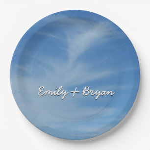 Blue Sky with White Clouds Abstract Nature Photo Paper Plate