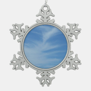 Blue Sky with White Clouds Abstract Nature Photo Snowflake Pewter Christmas Ornament