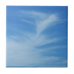 Blue Sky with White Clouds Abstract Nature Photo Tile