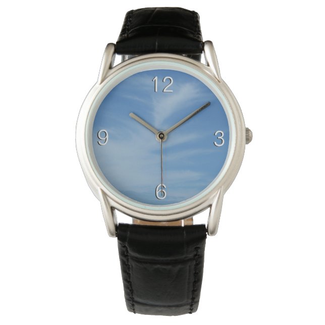 Blue Sky with White Clouds Abstract Nature Photo Watch (Front)