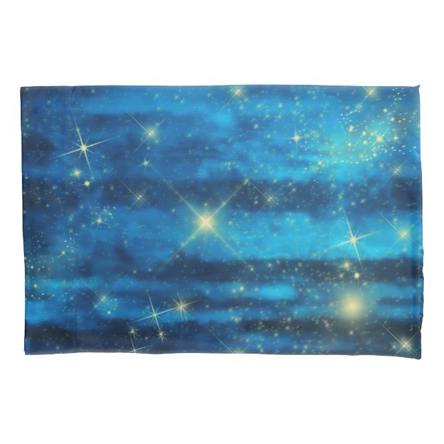 Blue sky yellow stars pillowcase (Front)