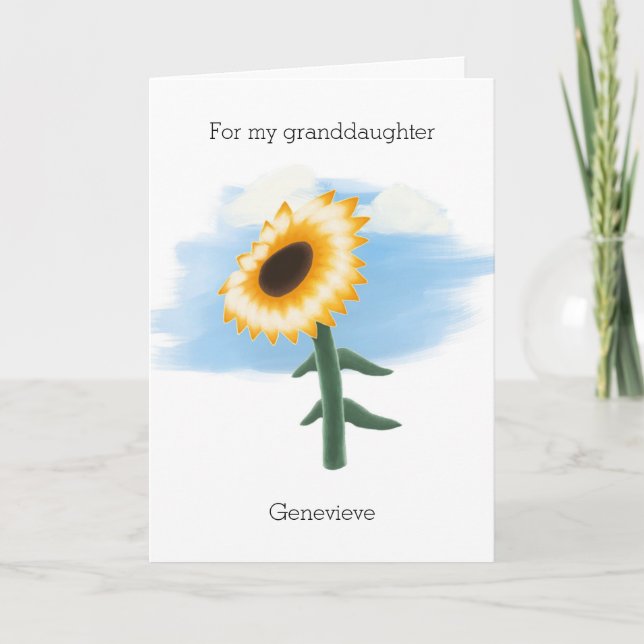 Blue Sky Yellow Sunflower Granddaughter Birthday  Card (Front)