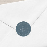 Blue Slate Family Name Return Address Classic Round Sticker<br><div class="desc">Blue Slate Family Name Return Address Classic Round Sticker features your family last name and address in white against a blue slate colour. Check out the matching wedding items here https://www.zazzle.com/collections/sage_layered_geometric_blue_slate_wedding-119021046856867346 Personalise it by replacing the placeholder text. For more options such as to change the font, it's size and spacing...</div>
