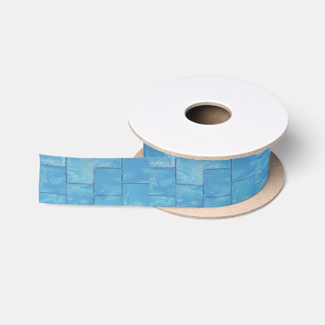Blue Slate Tiles Art Deco Satin Ribbon (Spool)
