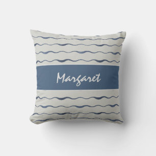 Blue Slate Waves Personalized Nautical Decorative Cushion
