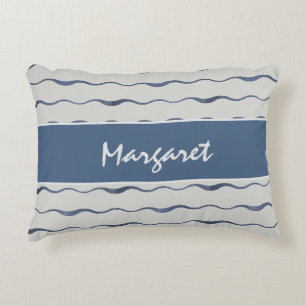 Blue Slate Waves Personalized Nautical Decorative  Cushion