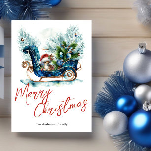 Blue Sled Baby Reindeer Card
