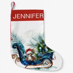 Blue Sled Baby Reindeer Small Christmas Stocking
