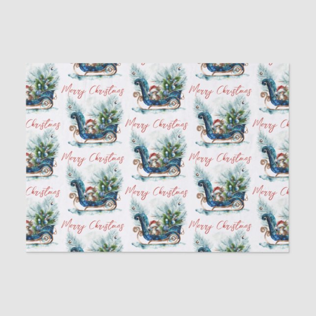 Blue Sled Baby Reindeer Tissue Paper (Front)