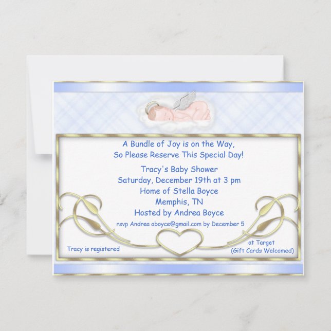 Blue Sleeping Angel Baby Shower Invitations (Front)