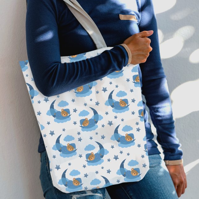 Blue Sleeping Baby Bear On Moon Clouds & Stars Crossbody Bag (Creator Uploaded)