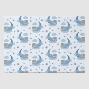 Blue Sleeping Baby Bear On Moon Clouds & Stars Tissue Paper