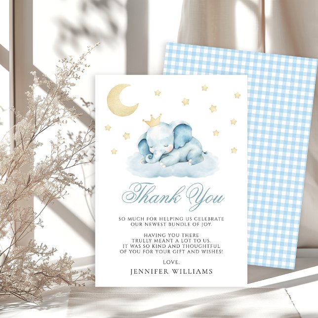 Blue Sleeping Little Elephant Baby Shower  Thank You Card (Creator Uploaded)