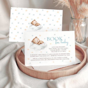 Blue Sleeping Teddy Bear Book for Baby Shower Card