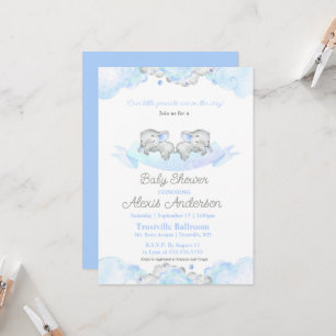 Blue Sleeping Twins Baby Elephants Baby Shower Invitation