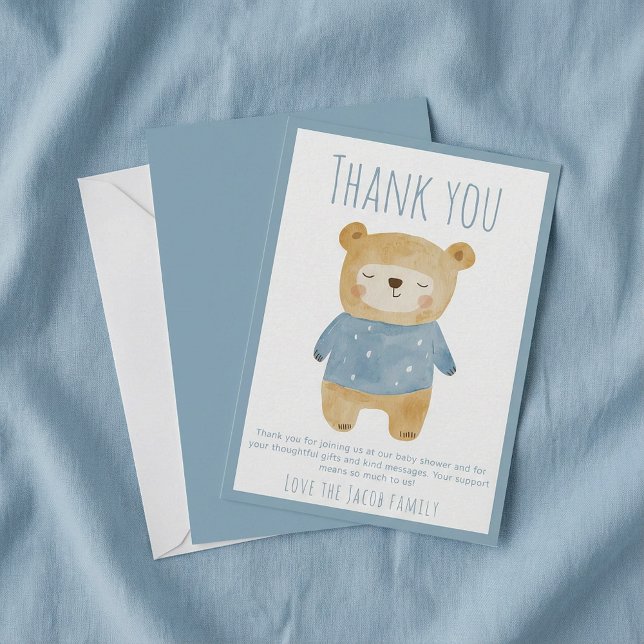 Blue sleepy Bear Baby Shower Cute thank you  (Blue sleepy Bear Baby Shower Cute thank you.)