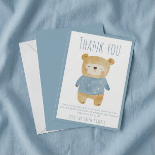 Blue sleepy Bear Baby Shower Cute thank you Card