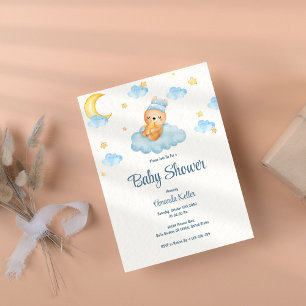 Blue Sleepy Bear Baby Shower Invitation