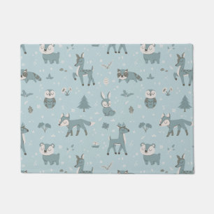 Blue Sleepy Little Woodland Critters Doormat