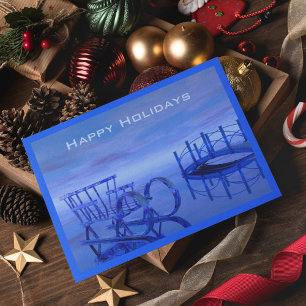Blue Sleigh on Ice Happy Holidays Card Template