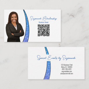 Blue Sliver of Faux Glitter Photo QR Professional Business Card