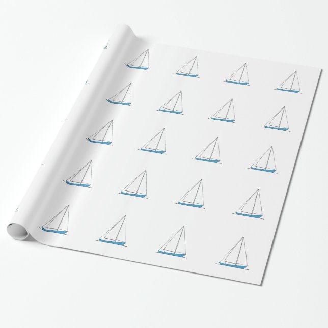 Blue Sloop Sailboats Wrapping Paper (Unrolled)