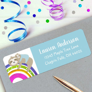 Blue Sloths Rainbow Kawaii Boy Baby Shower Address