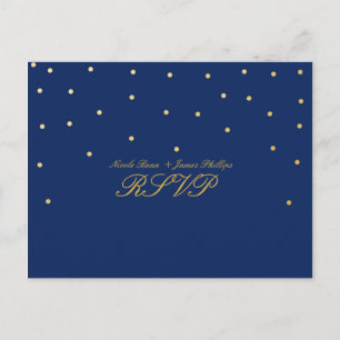 Blue & Small Gold Confetti RSVP Wedding Postcard