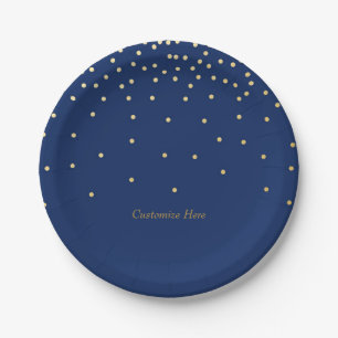 Blue & Small Gold Foil Confetti Dots Party Plates