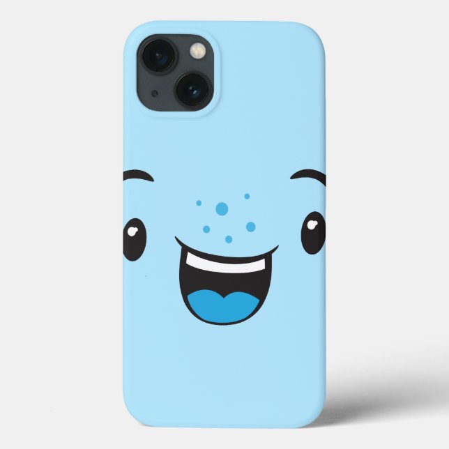 Blue Smiling Kawaii Face Case (Back)