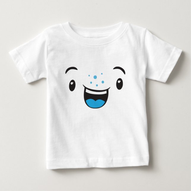 Blue Smiling Kawaii Face Kids Clothing Baby T-Shirt (Front)