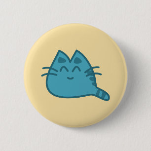 Blue Smiling Kitty Cat 6 Cm Round Badge