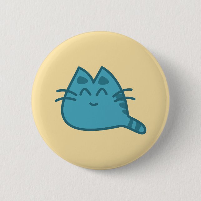 Blue Smiling Kitty Cat 6 Cm Round Badge (Front)