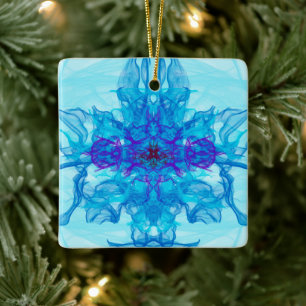 BLUE SMOKE - Fractal Art - Ceramic Ornament