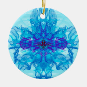BLUE SMOKE - Fractal Art - Ceramic Tree Decoration