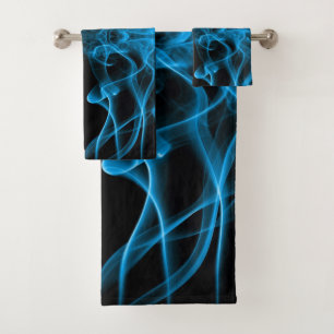 Blue Smoke Symmetrical Minimalist Black Bath Towel Set