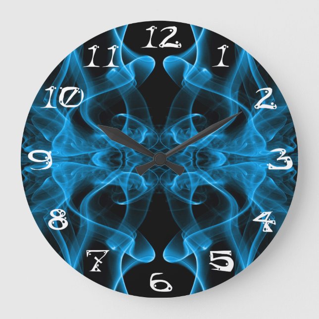 Blue Smoke Symmetrical Minimalist Black Large Clock (Front)