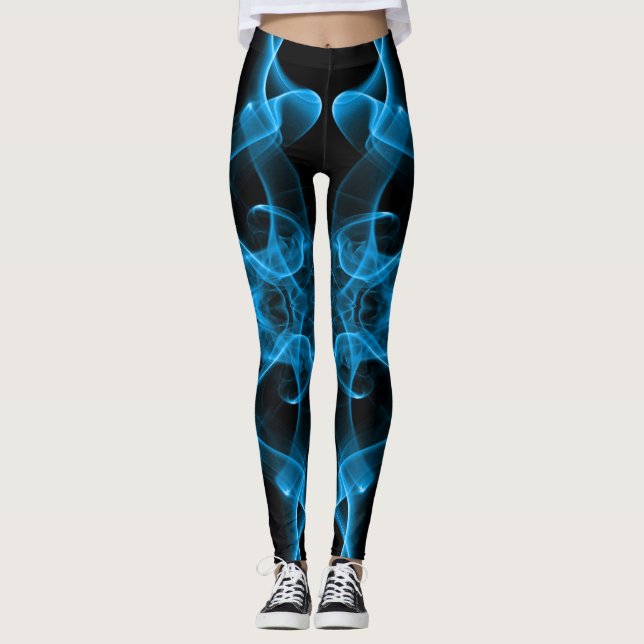 Blue Smoke Symmetrical Minimalist Black Leggings (Front)