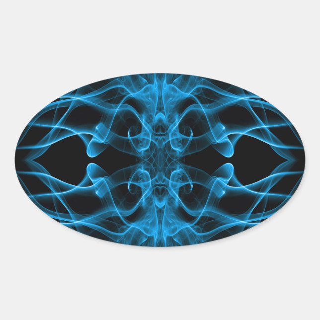 Blue Smoke Symmetrical Minimalist Black Oval Sticker (Front)
