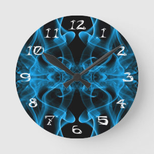 Blue Smoke Symmetrical Minimalist Black Round Clock