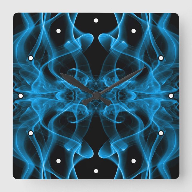 Blue Smoke Symmetrical Minimalist Black Square Wall Clock (Front)