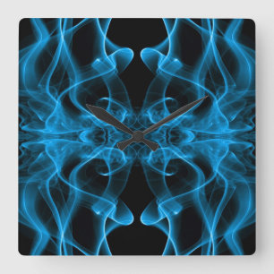 Blue Smoke Symmetrical Minimalist Black Square Wall Clock