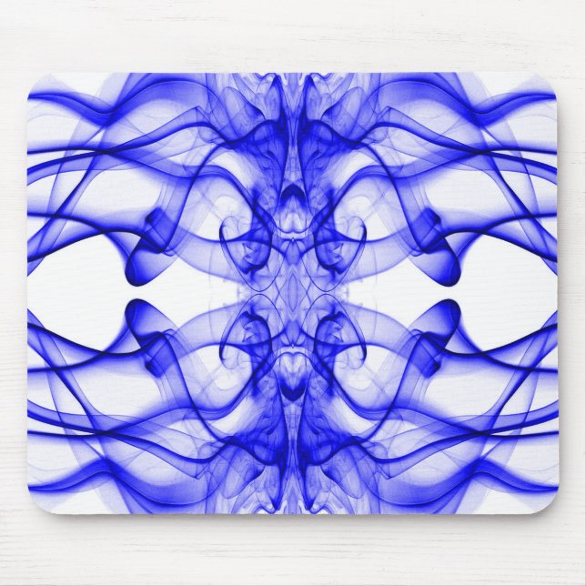 Blue Smoke Symmetrical Minimalist White Mouse Pad (Front)